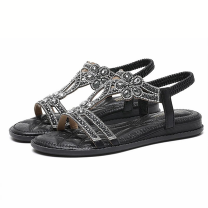 Orthopedic Women Wedge Sandals Floral Crystal Flat Heeled Clip Toe Beach Sandals