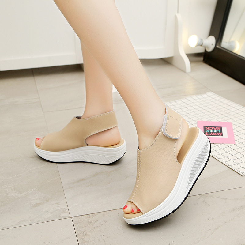 Orthopedic Women Sandals Soft Leather Thick Sole Open Toe Velcro Straps Sandals