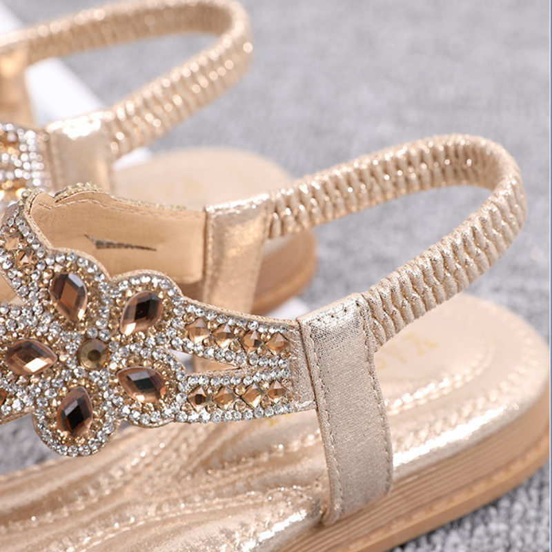 Orthopedic Women Wedge Sandals Floral Crystal Flat Heeled Clip Toe Beach Sandals