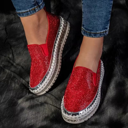 Women Rhinestone Platform Breathable Slip-on Shoes