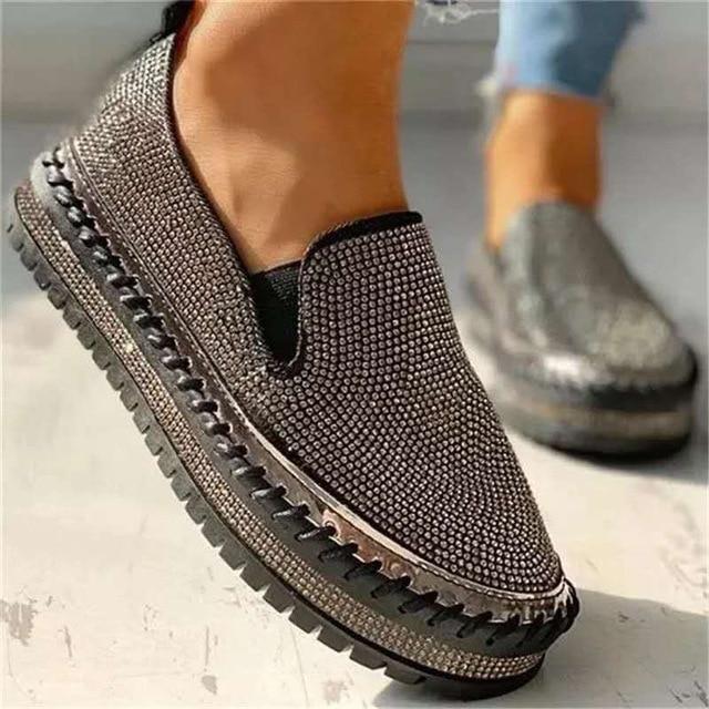 Women Rhinestone Platform Breathable Slip-on Shoes