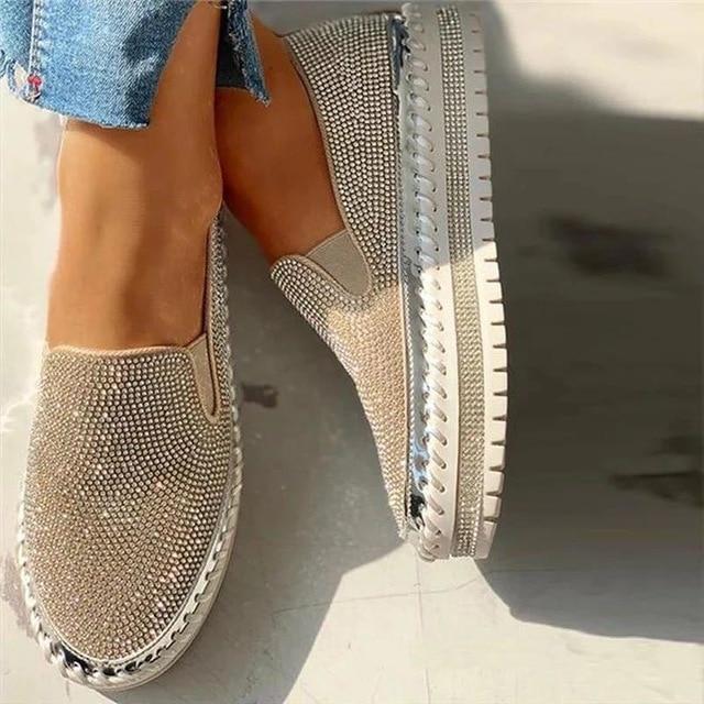 Women Rhinestone Platform Breathable Slip-on Shoes